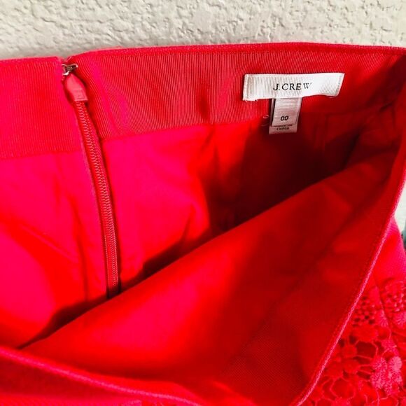 J. Crew Coral Red Eyelet Floral Lace Skirt 00 - Picture 3 of 4